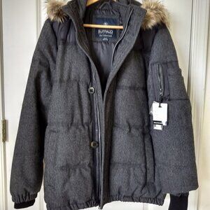 NWT Buffalo David Bitton Grey Jacket Coat Hood Heavy Size M